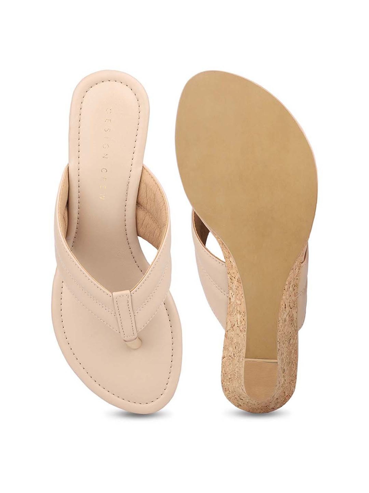 Design Crew Women's Beige Thong Wedges