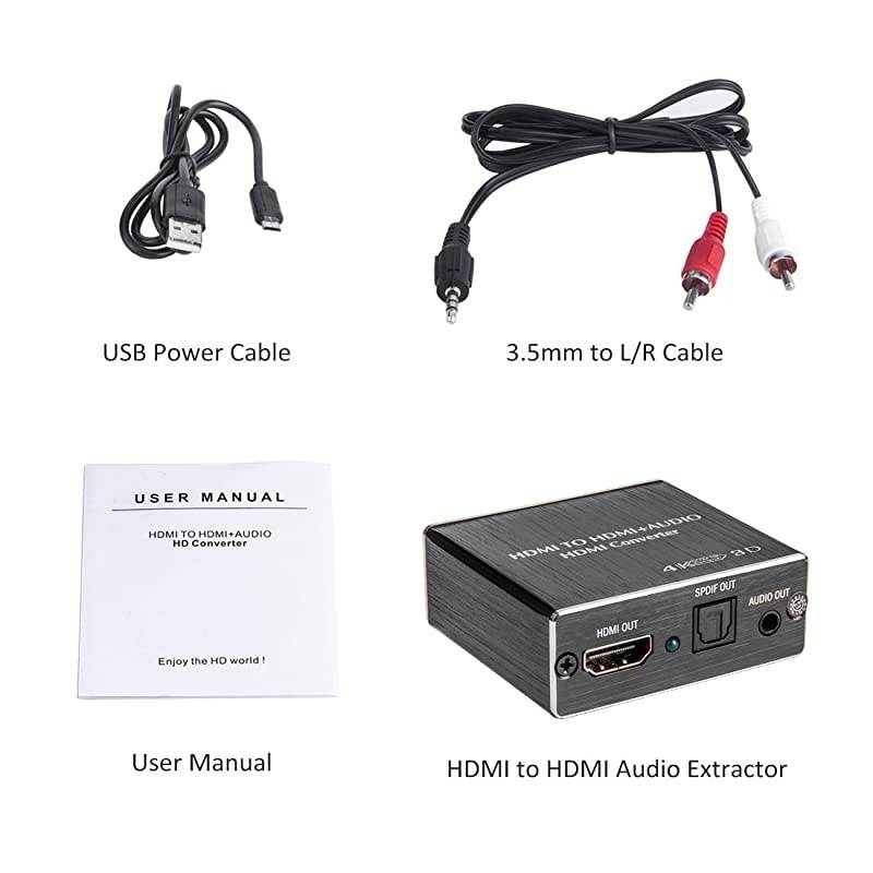 HDMI to HDMI + Optical Toslink + 35mm AUX Stereo Audio Output Converte Premium HDMI Digital amp Analog Audio Extractor Splitter Adapter Support 1080P60Hz 3D 4K30Hz