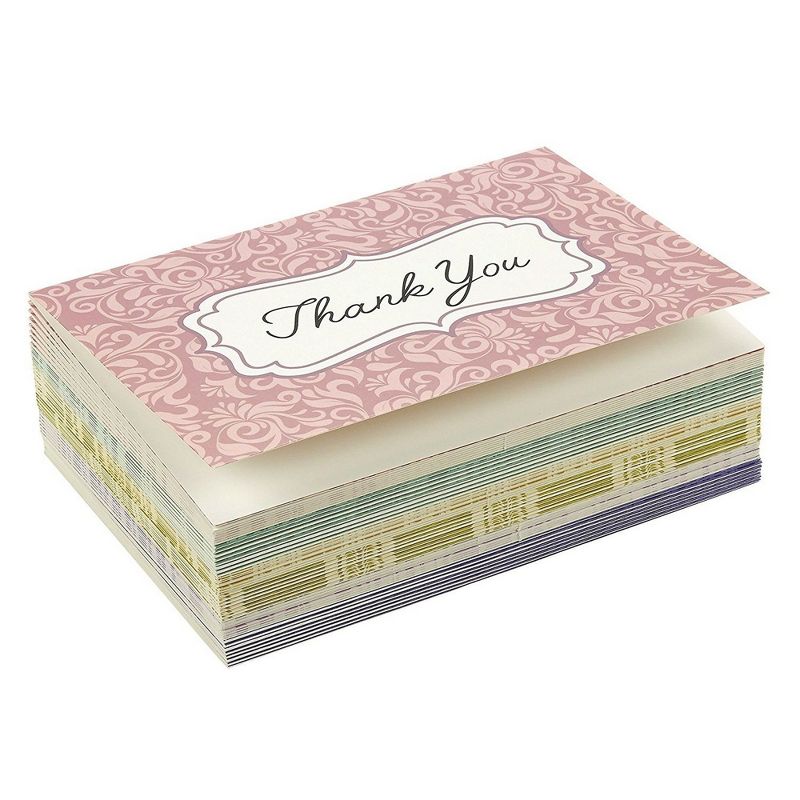 Best Paper Greetings 48 Pack Blank Thank You Cards and Envelopes, 6 Damask Floral Designs (4 x 6 In)