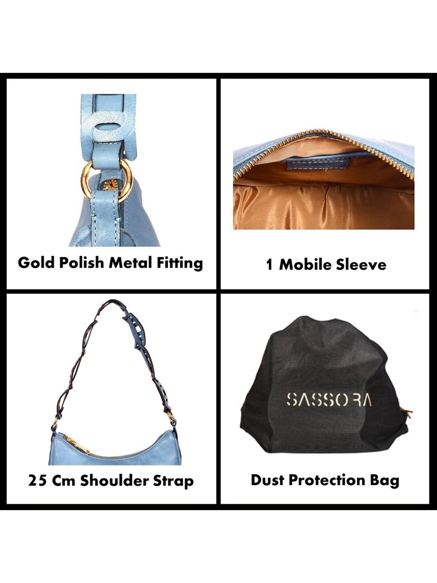 SASSORA ALOHI Blue Leather Small Handbag