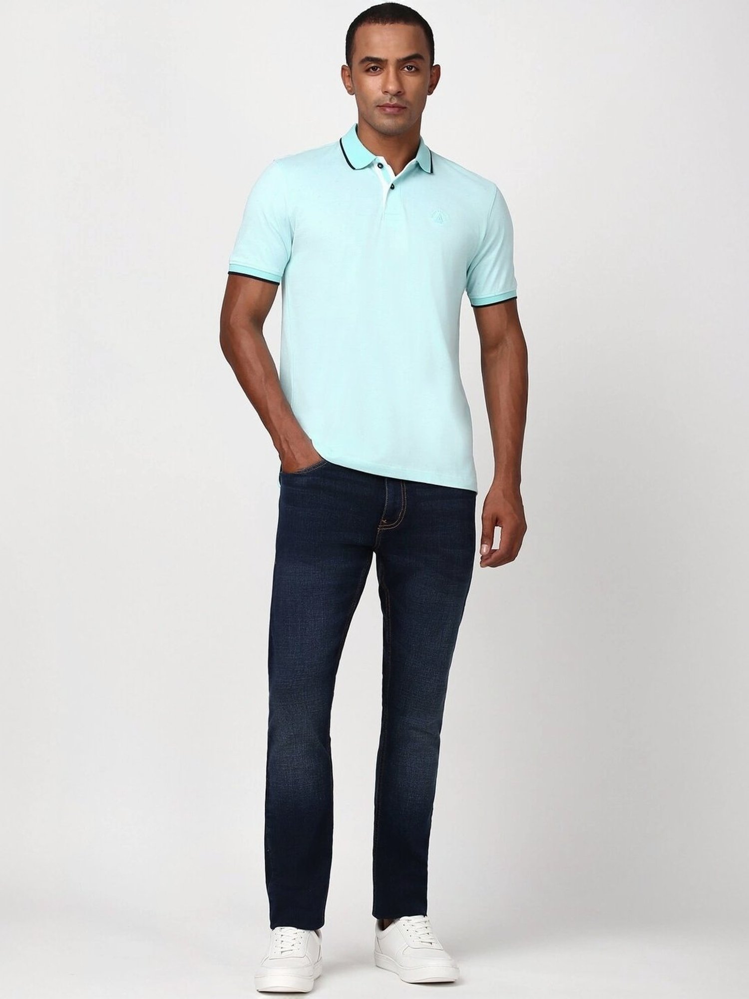 Peter England Blue Cotton Regular Fit T-Shirt