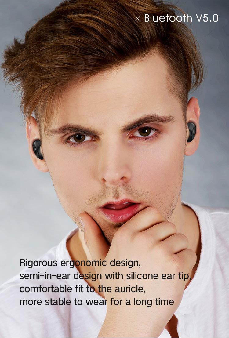 Fineblue X9Plus TWS Bluetooth 5.0 Earphone Wireless Small Earbuds 3D Stereo for phone sport with microphone waterproof (Black)