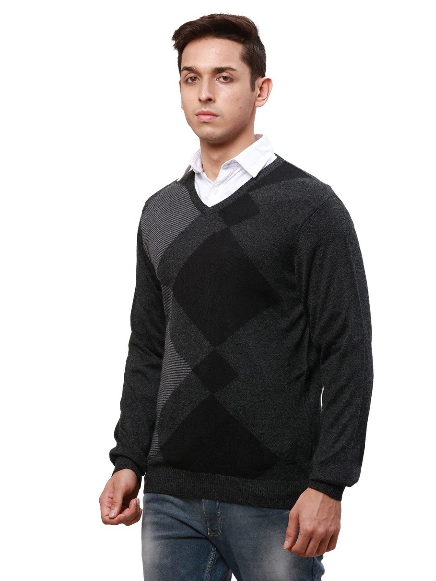Park Avenue Black Regular Fit Self Pattern Sweater