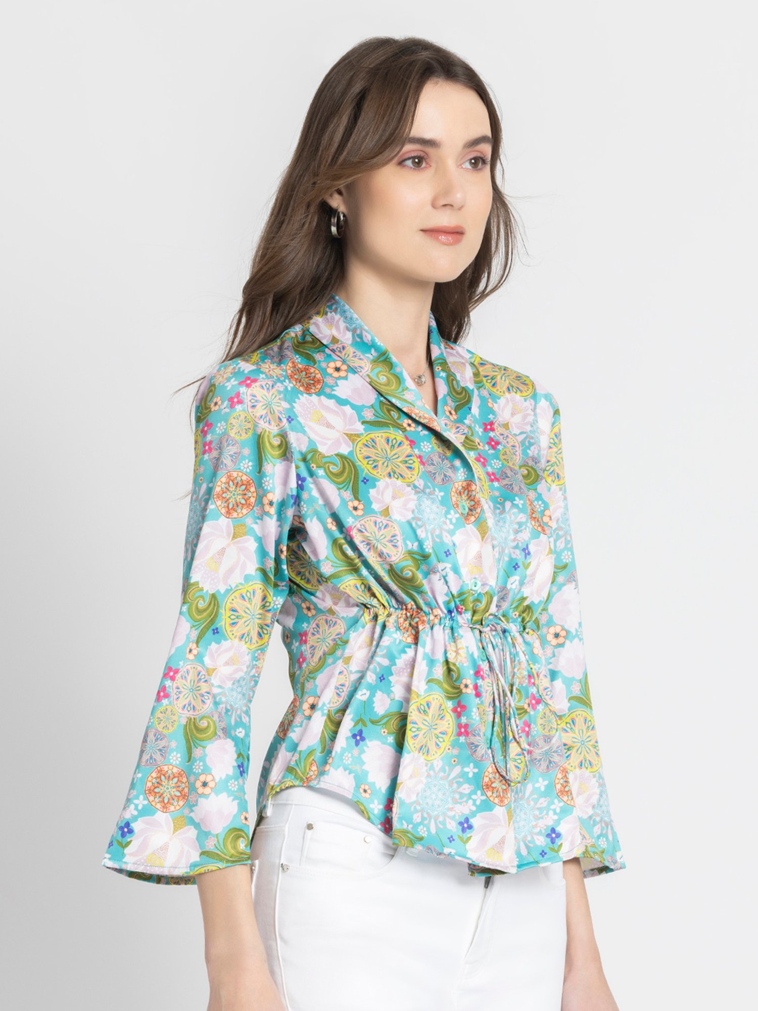 SHAYE Green & White Floral Print Top