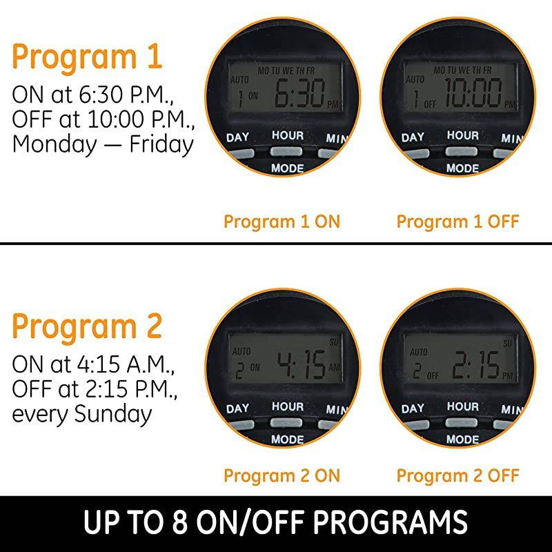 7-Day Programmable Power Strip with Digital Timer, 8 Grounded Outlets (4 Timed / 4 Always On), Indoor, 15 Amp, 1800W, Easy Presets and Custom Settings for Weekly Cycle, Minute Intervals, 15077 Black