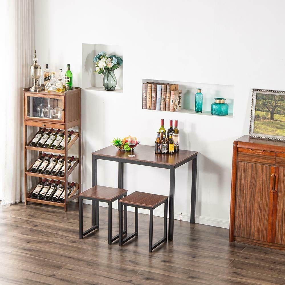 Hot 3 Piece Metal Dining Table Set 2 Chairs Kitchen Breakfast Furniture Natural