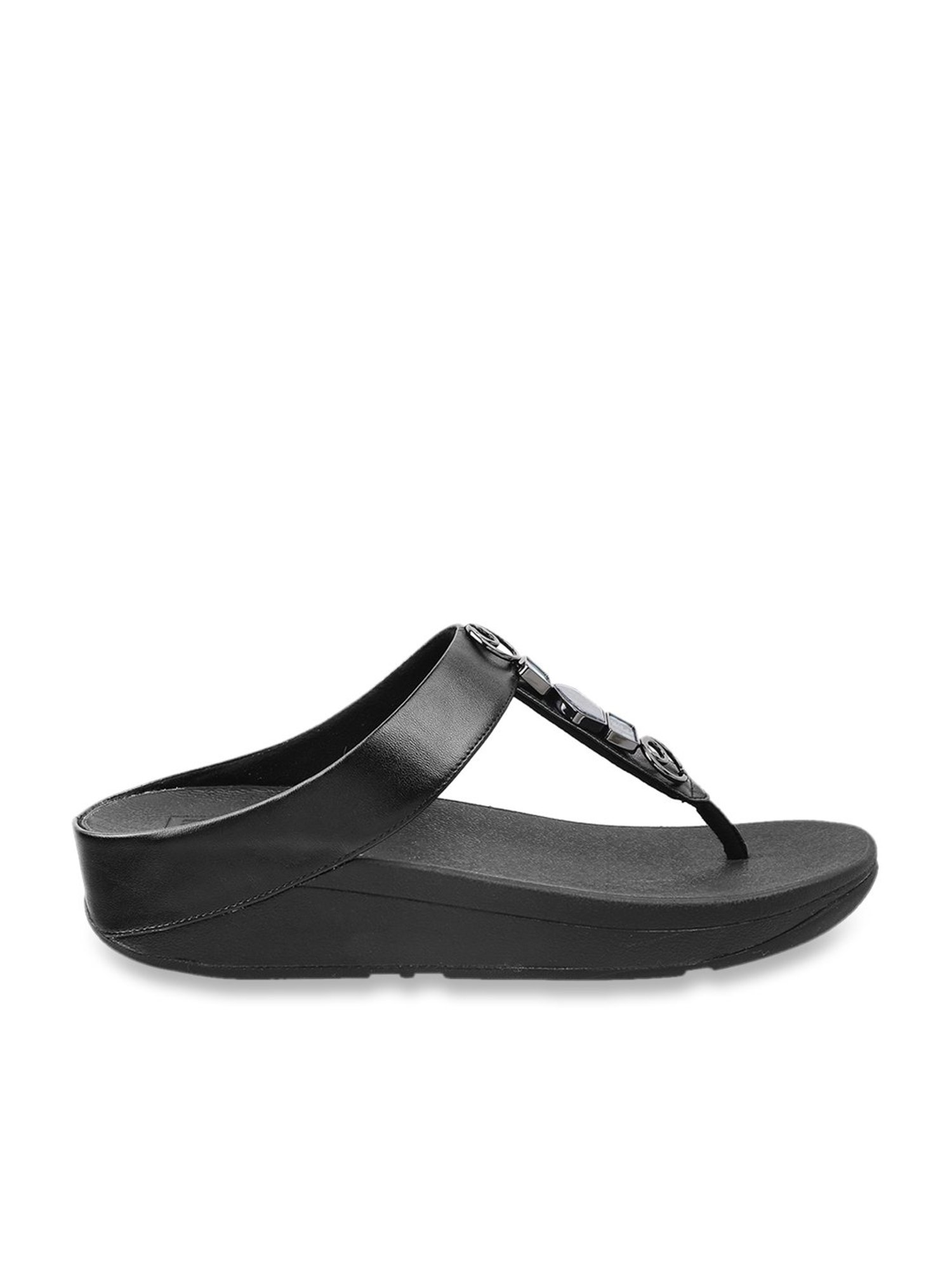 FitFlop Women's Black T-Strap Wedges