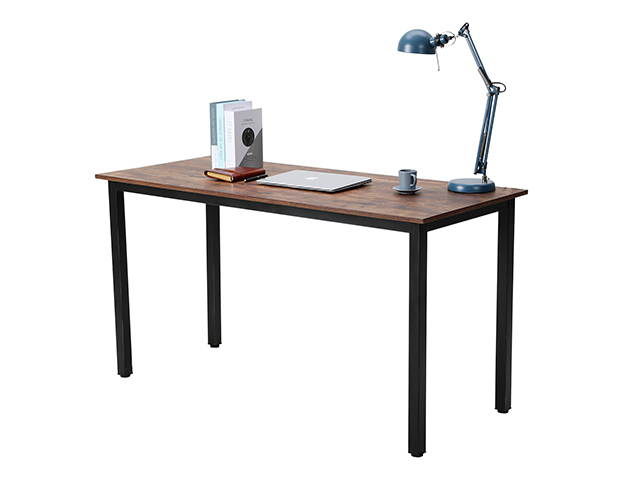 HILINSTON Computer Desk Gaming Table 55 inch Writing Study Desk for Home Office Workstation - Simple Retro Table with Sturdy Metal Frame for Living room,Brown,GT41