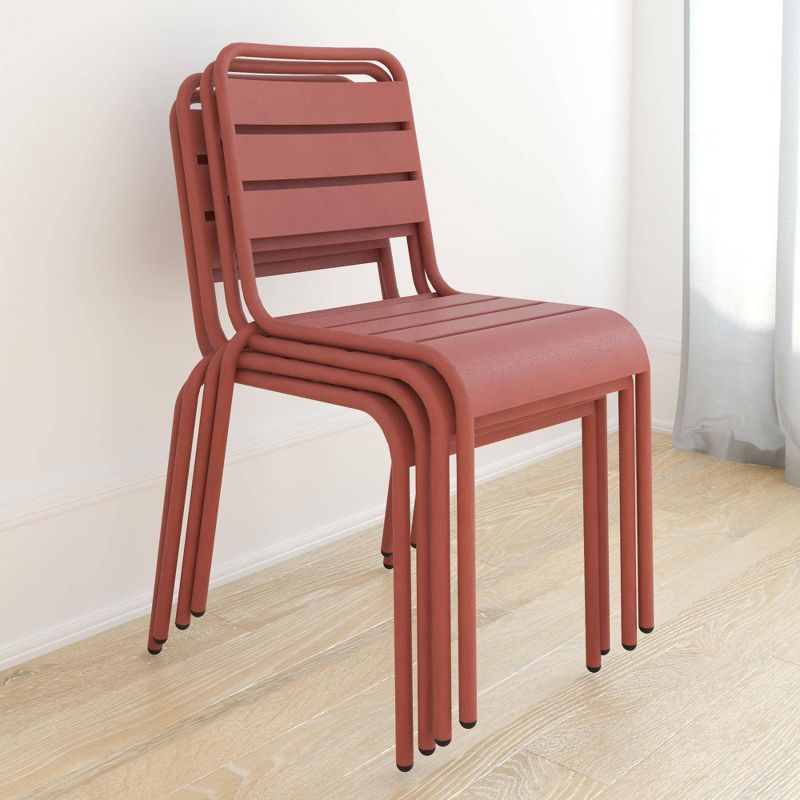 June 4pk Outdoor Stacking Chairs - Persimmon - Novogratz