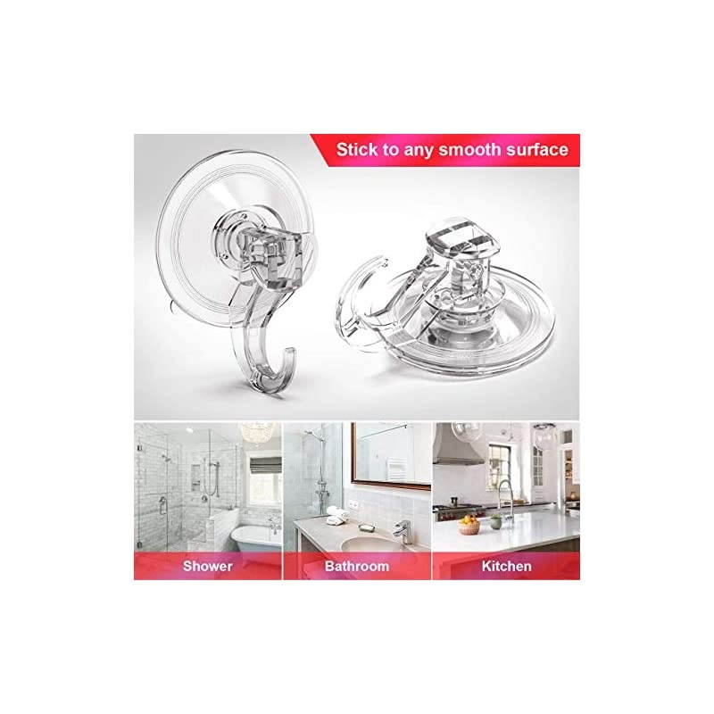Suction Cup Hooks- 6 Pack Removable Suction Hooks- Powerful Waterproof Shower Hooks for Bathroom - Reusable Heavy Duty Vacuum Suction Hanger for Wreaths, Kitchen, Window, Tile, Loofah, Towel