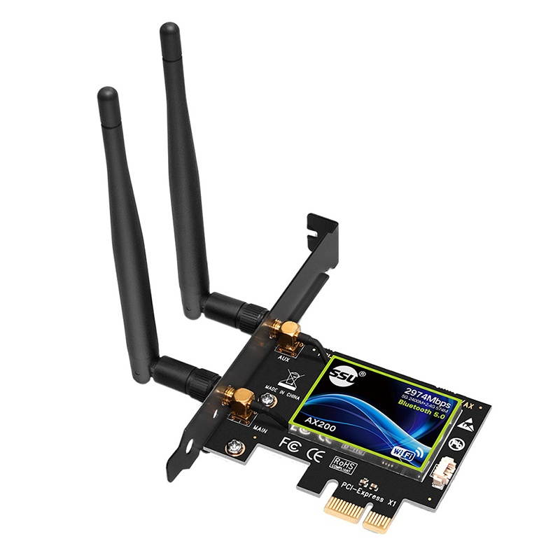 Wireless Dual Band PCI Express WiFi Adapter PCI-E Network Card 2974 Mbps WIfi 6 AX200 2.4G/5G With Antennas Desktop PC Windows 10