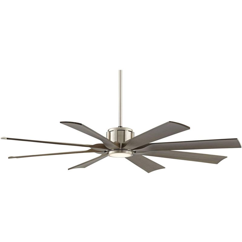 60" Possini Euro Design Modern Outdoor Ceiling Fan with Light LED Dimmable Remote Brushed Nickel Light Wood Damp Rated Patio Porch