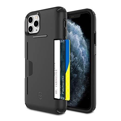 patchworks 2019 for iphone 11 pro max, military grade certified antislip dual layer protection impact resistant up to 3 cards slot level wallet series, black