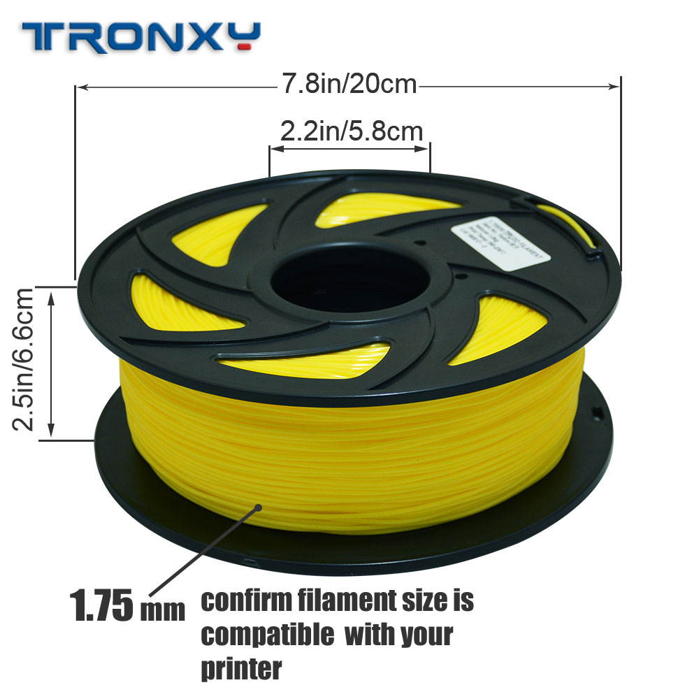 TRONXY 3D flexible yellow TPU filament 1.75 mm, 2.2 pounds (1KG) Material: TPU, hardness 95A