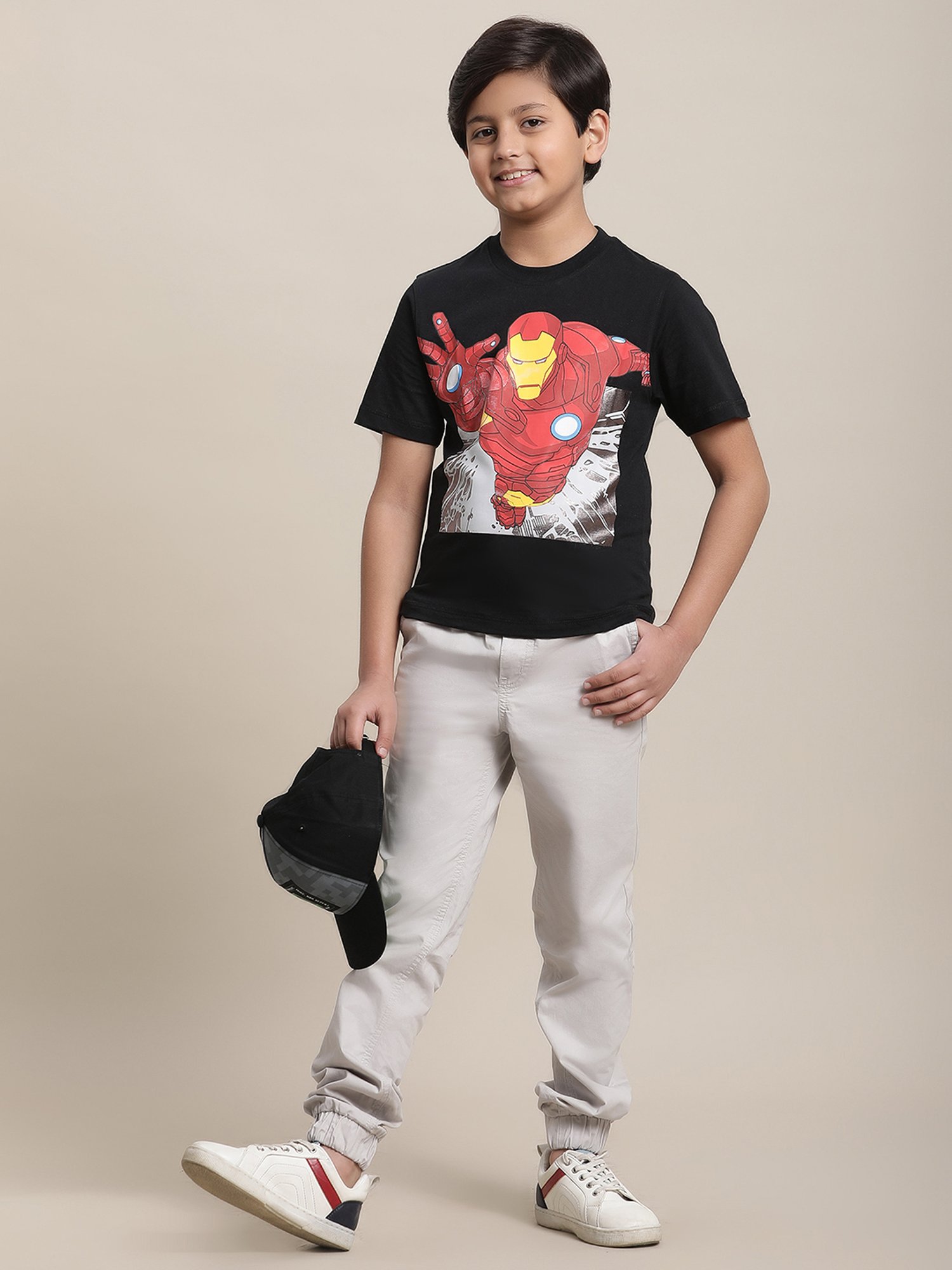 Kidsville Iron Man Printed Black Regular Fit T-Shirt For Boys