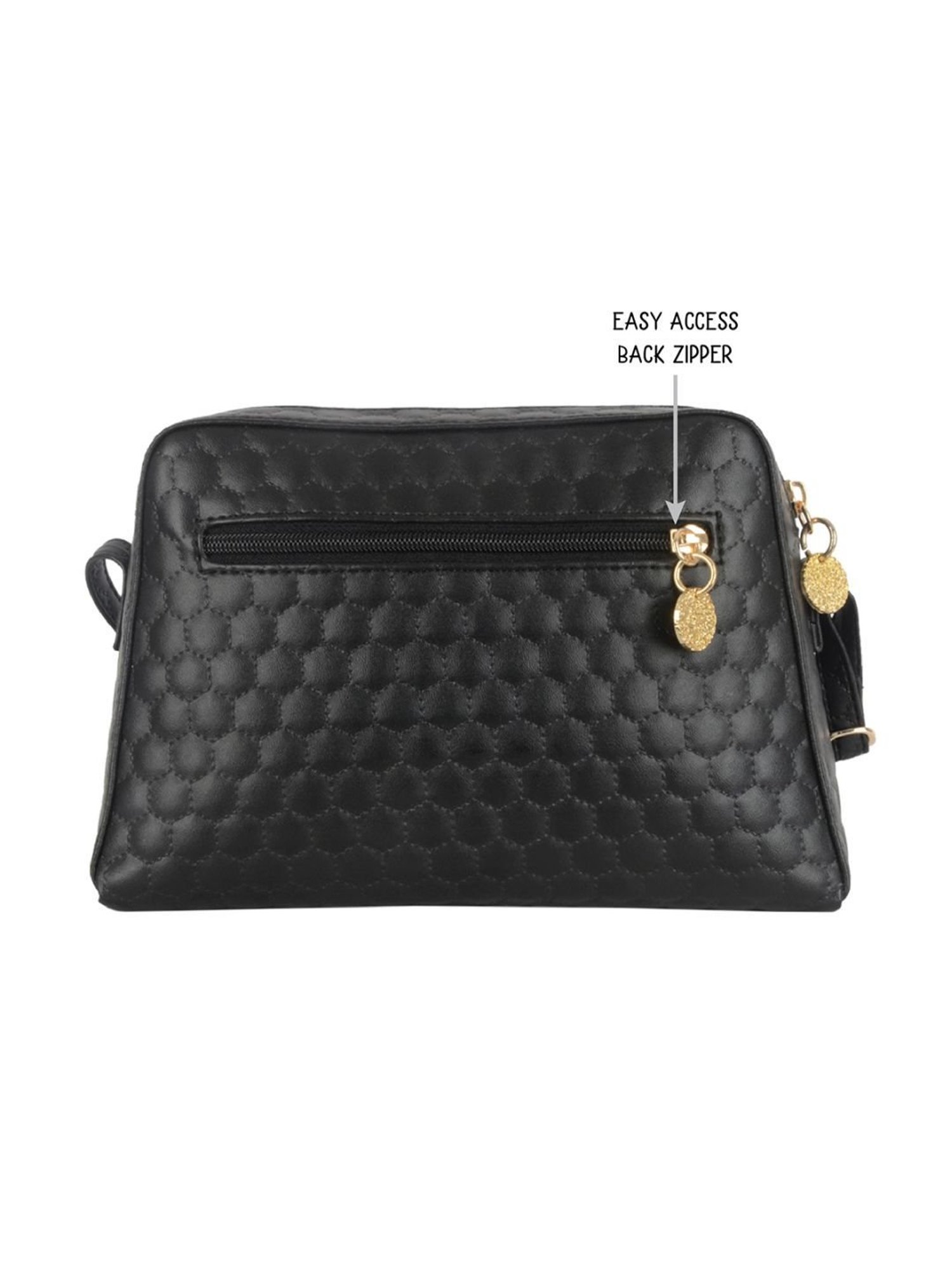 Baggit Jephers Black PU Quilted Sling Handbag