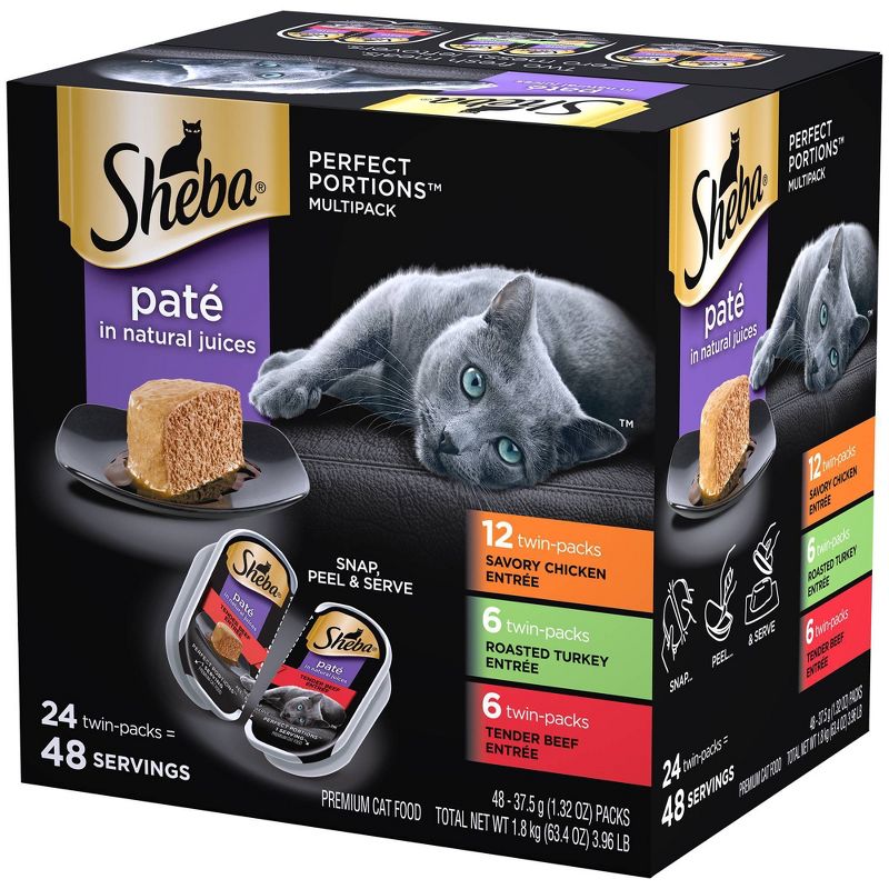 Sheba Perfect Portions Pate Chicken, Beef and Turkey Wet Cat Food - 24ct