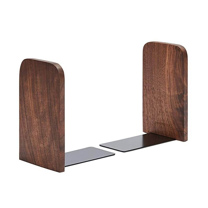 Wood BookendsPack of 1 PairNonSkidBlack WalnutOffice Book Stand Black WalnutA