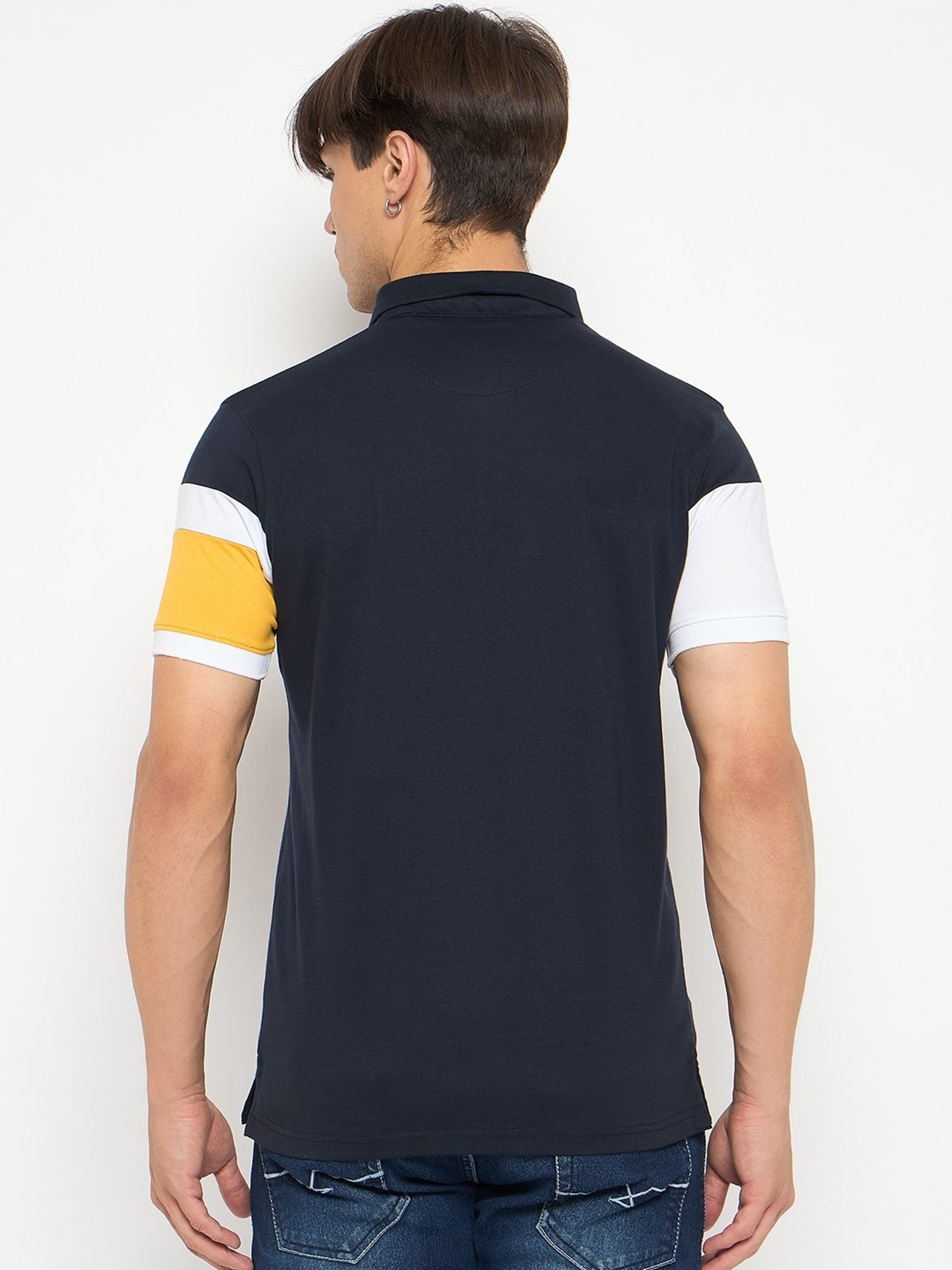 Duke Navy Slim Fit Colour Block Polo T-Shirt