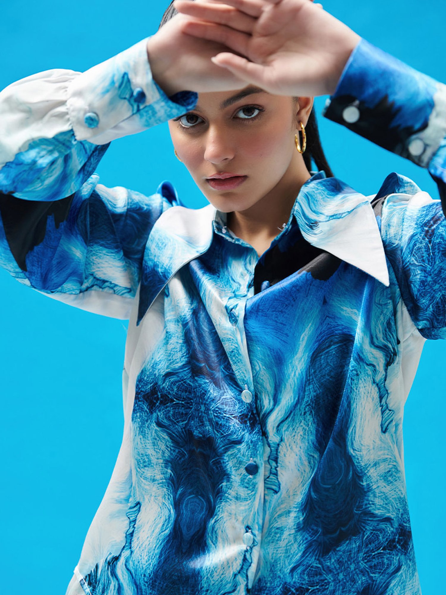 Cin Cin Blue Wave Printed Satin Coord Set