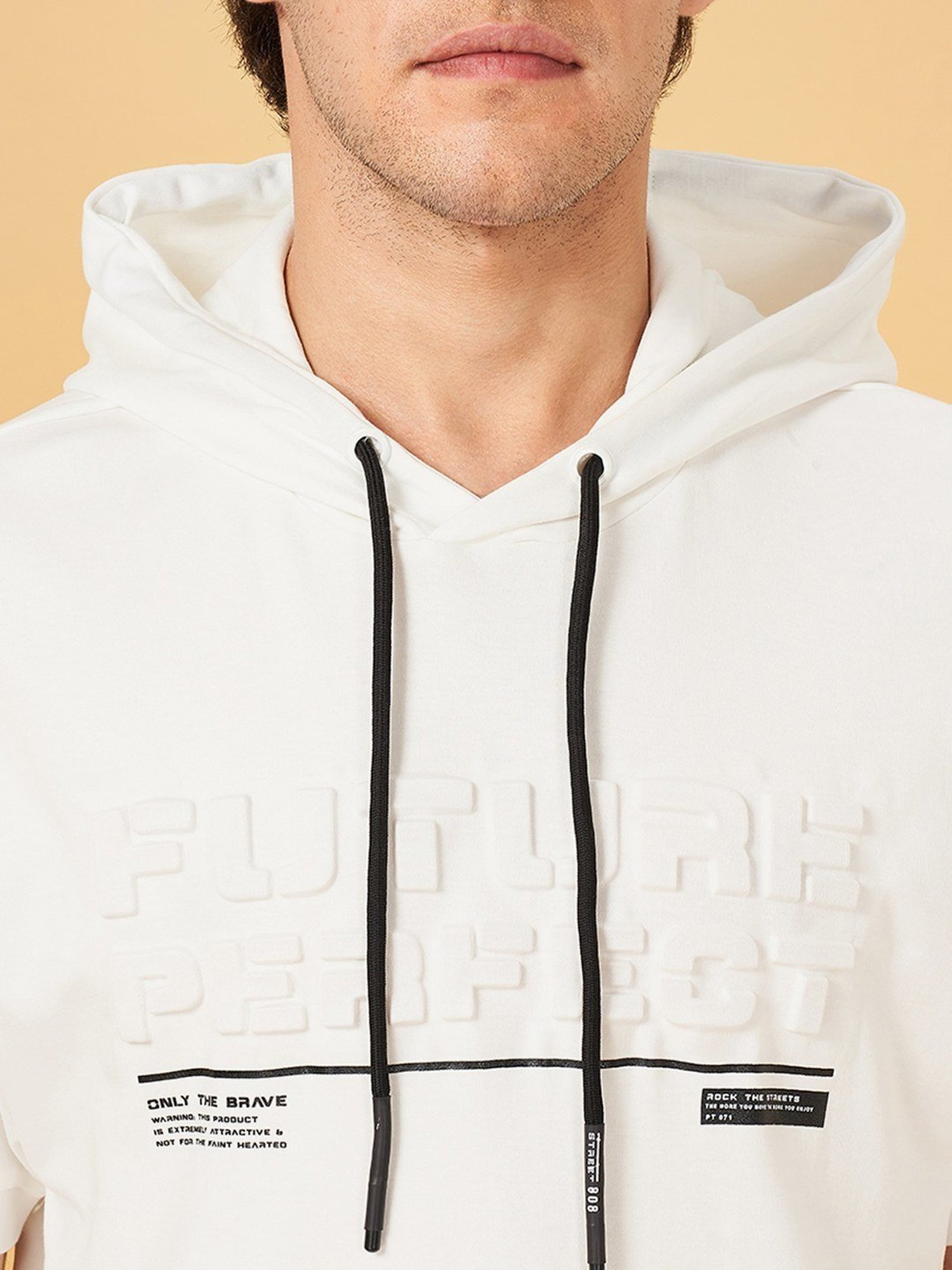Street 808 by Pantaloons Snow White Cotton Regular Fit Hooded T-Shirt