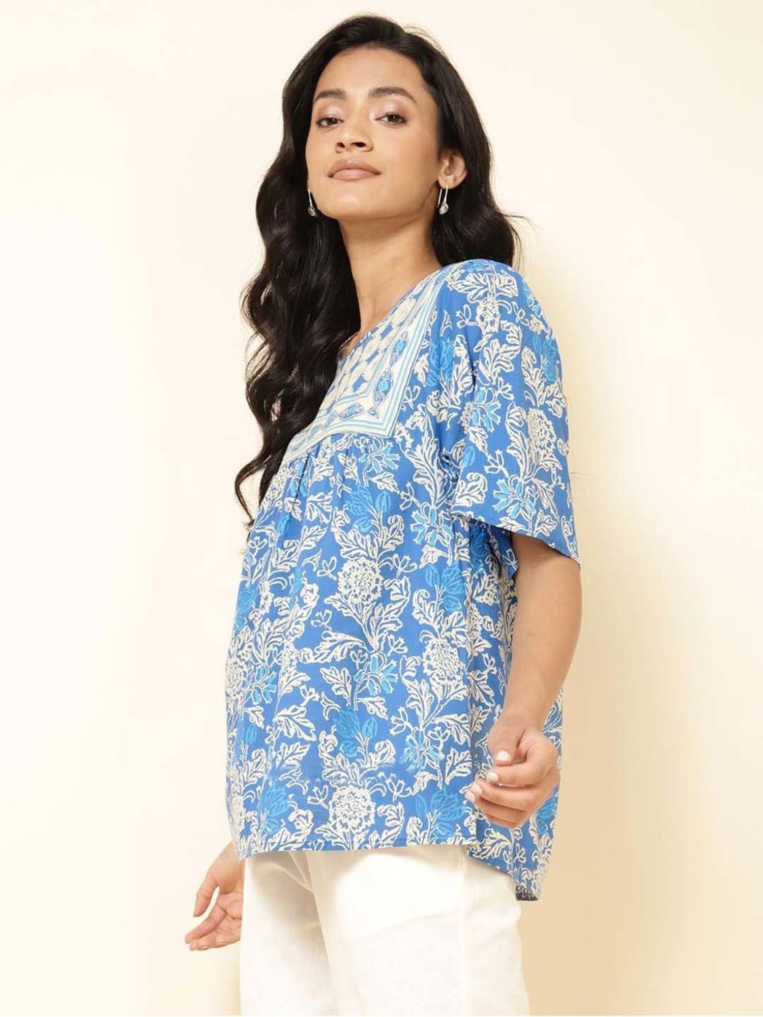 Fabindia Blue Cotton Printed Top