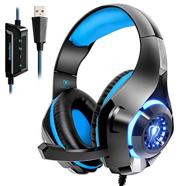 Beexcellent USB Gaming Headset for PC,7.1 Surround Sound PC Headset with Noise Canceling Mic Volume Control LED Light for Laptops