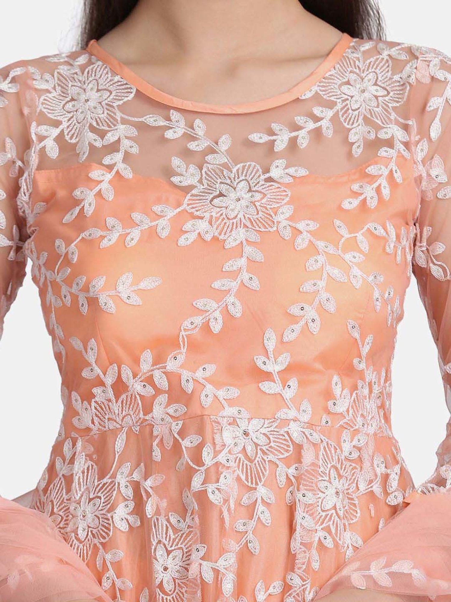 Warthy Ent Peach Embroidered Semi Stitched Dress Material