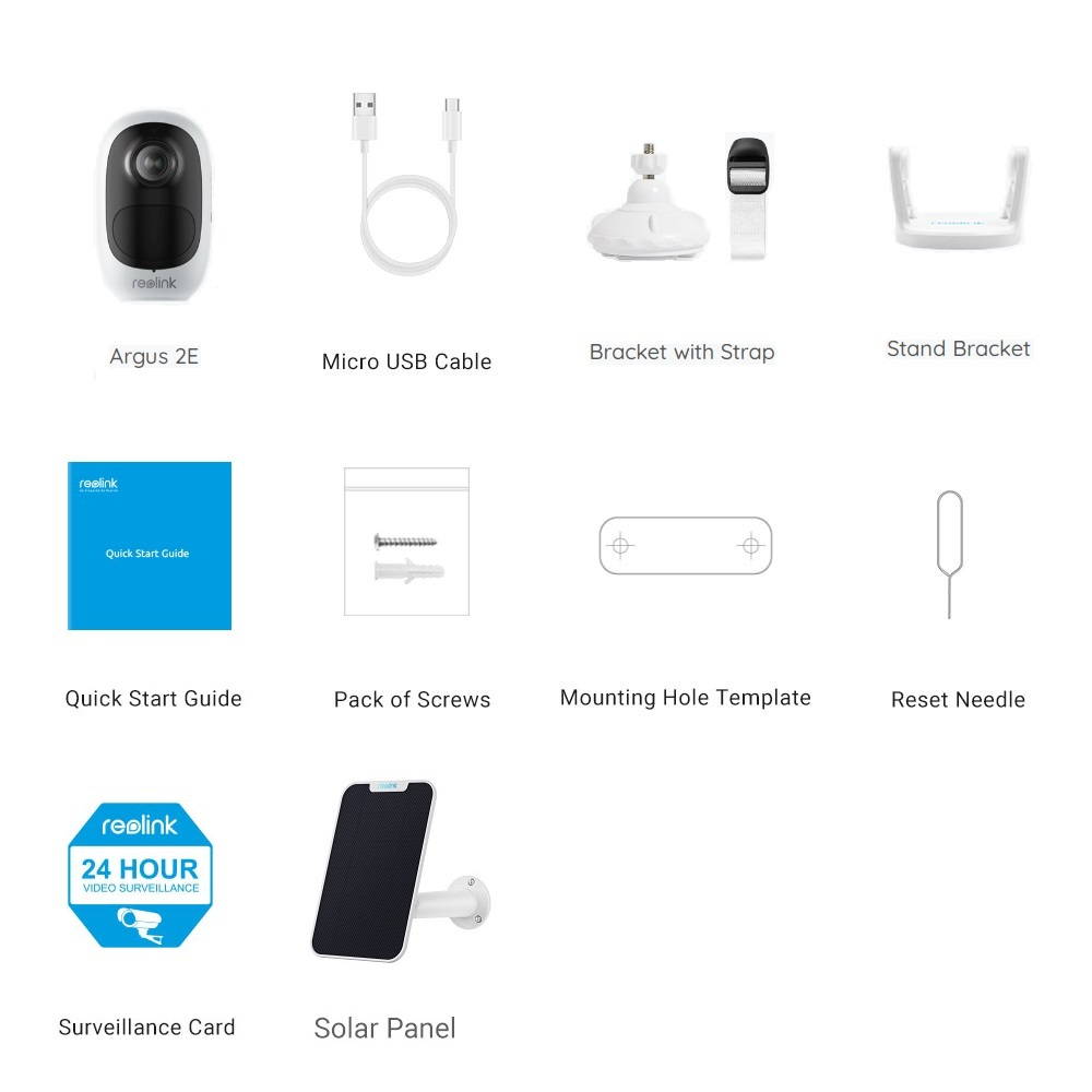 Reolink Outdoor Rechargeable Battery Security Camera Wireless 1080P HD Night Vision PIR Motion Detection 2-Way Audio, Support Google Assistant & Alexa, Cloud Storage, Argus 2E + White Solar