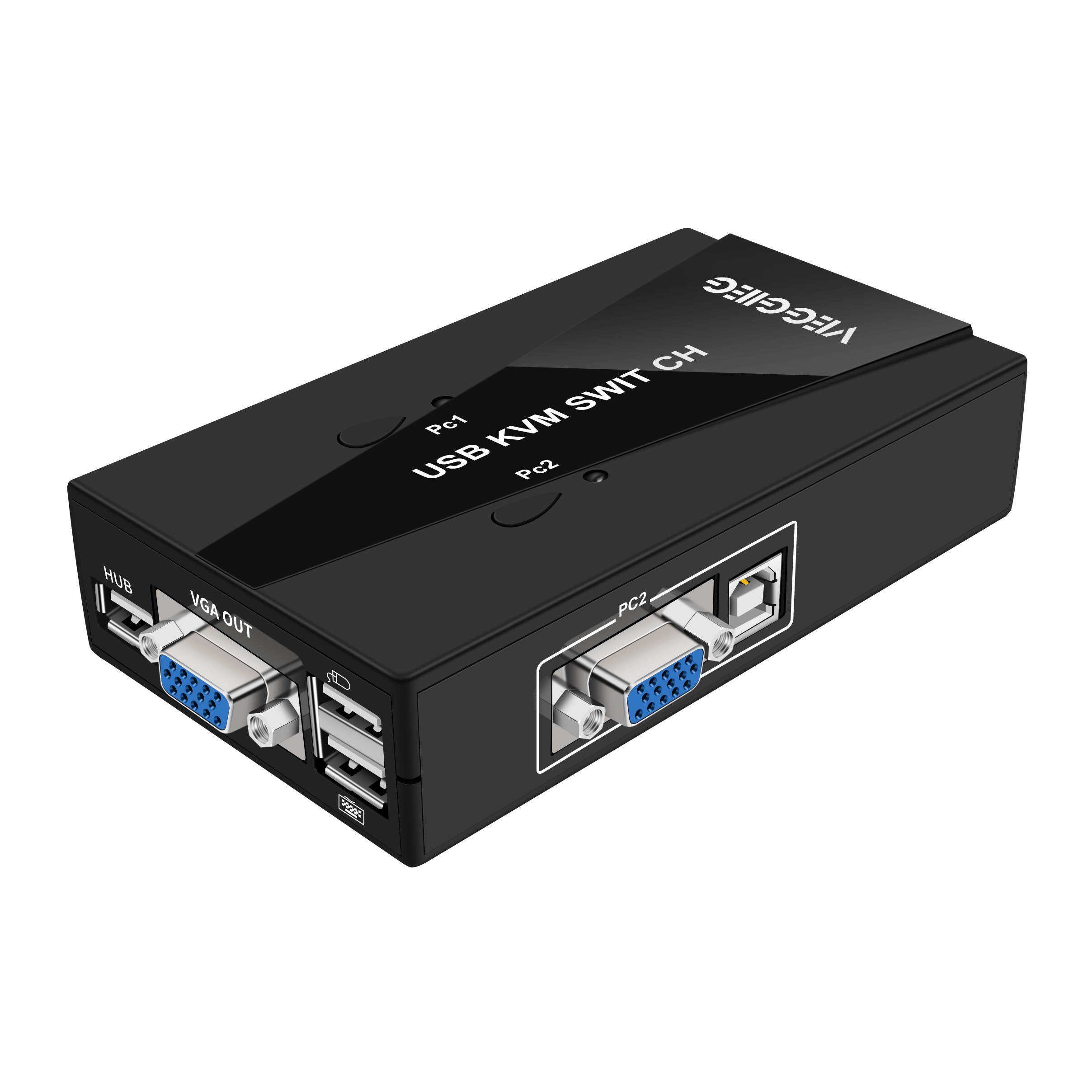 VEGGIEG USB VGA KVM Switch Box 3 Port VGA Switch Video Sharing Adapter 2 In 1 Out Plug and Play