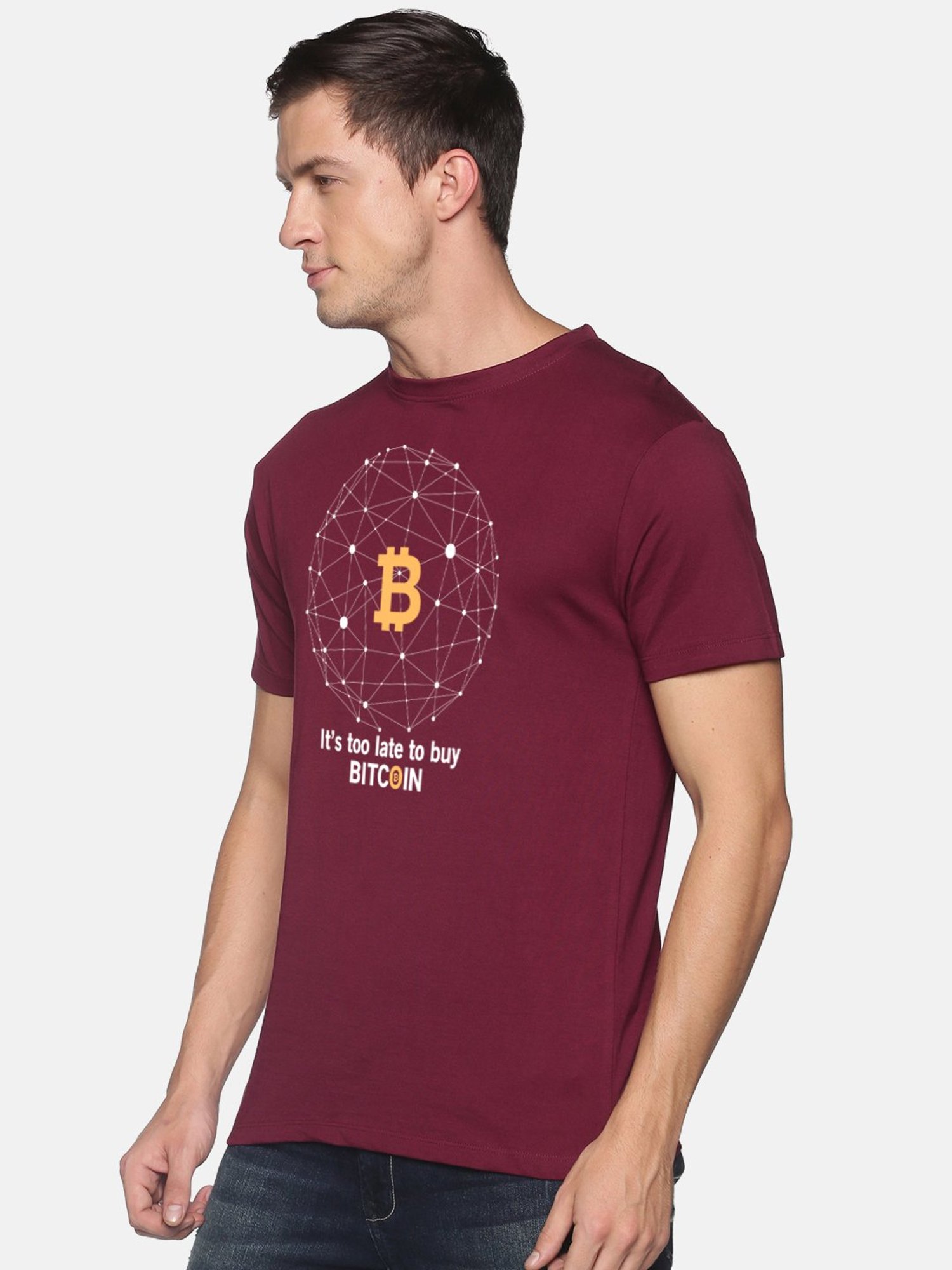 BLACK RADIO Maroon Slim Fit Printed Cotton Crew T-Shirt