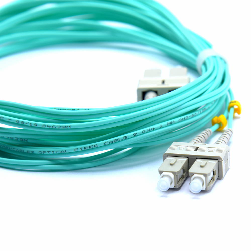 SC to SC OM4 Fiber Patch Cable Multimode Duplex - 15m (49.21ft) - 50/125 100Gb Aqua Color SC SC 15 Meter SC/SC