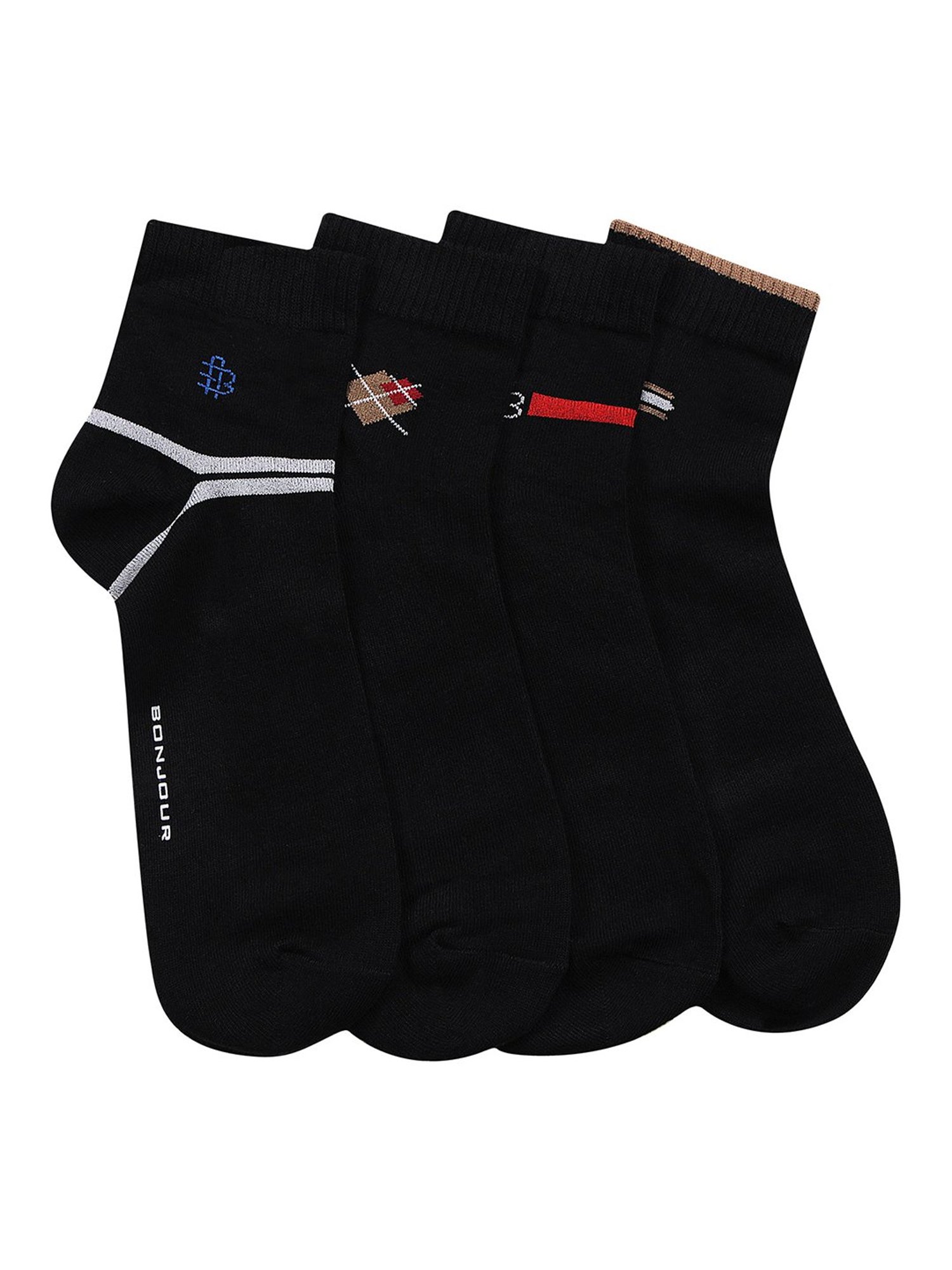 Bonjour Black Printed Socks - Pack of 4