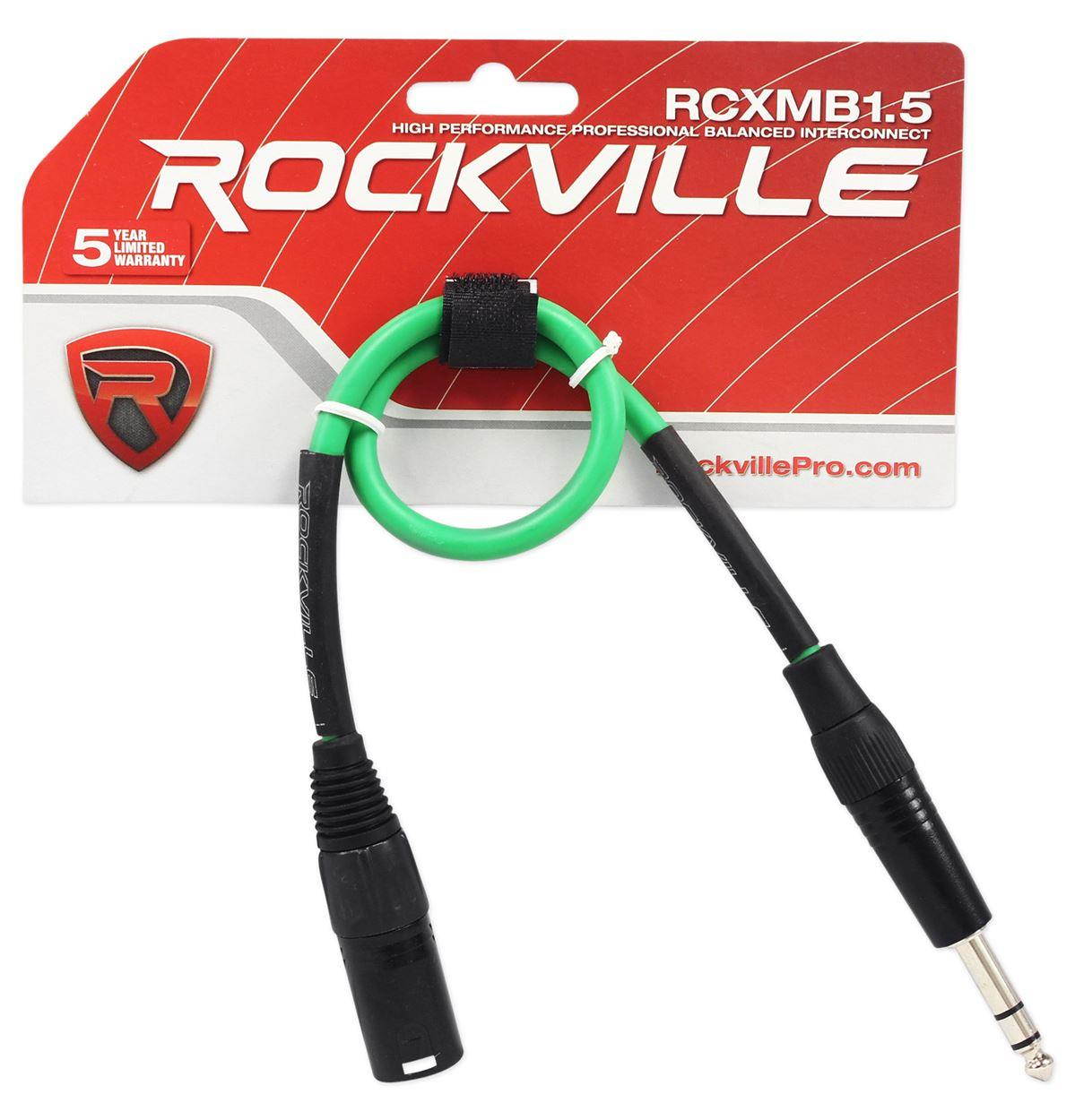 Rockville RCXMB1.5G 1.5' Male REAN XLR to 1/4'' TRS Cable Green 100% Copper
