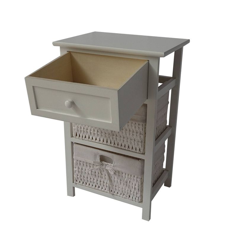 24.80" Single Drawer Wooden Storage Cabinet with 2 Cotton Paper Baskets Heathered White - The Urban Port