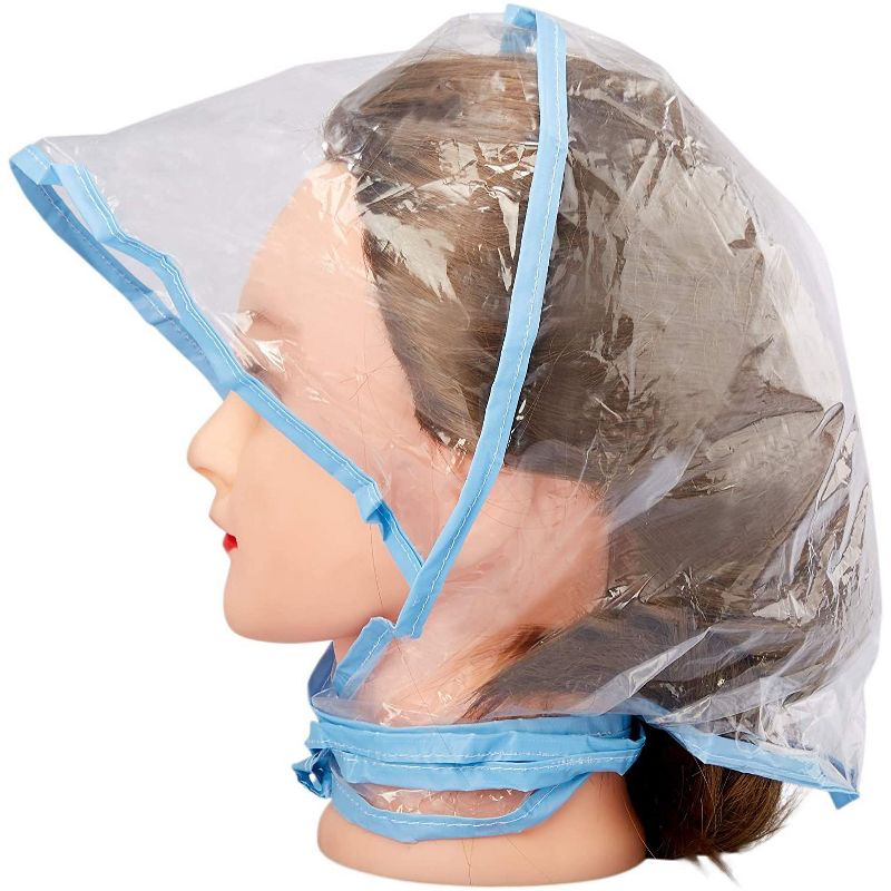 Juvale 12 Pack Clear Waterproof Rain Bonnet Hat with Visor, Transparent with Blue Trim Rain Wear