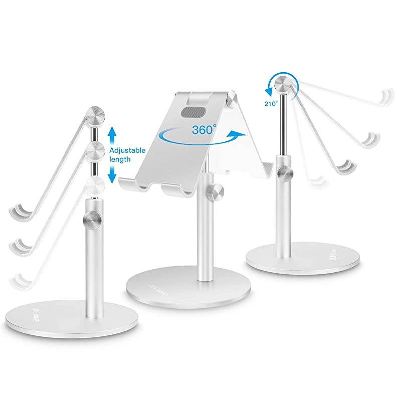 Adjustable TabletPhone Stand Telescopic Adjustable iPad Stand HolderUniversal Multi Angle Aluminum Stand Compatible with iPhone Smart Cell PhoneTabletiPad413 inch Silver