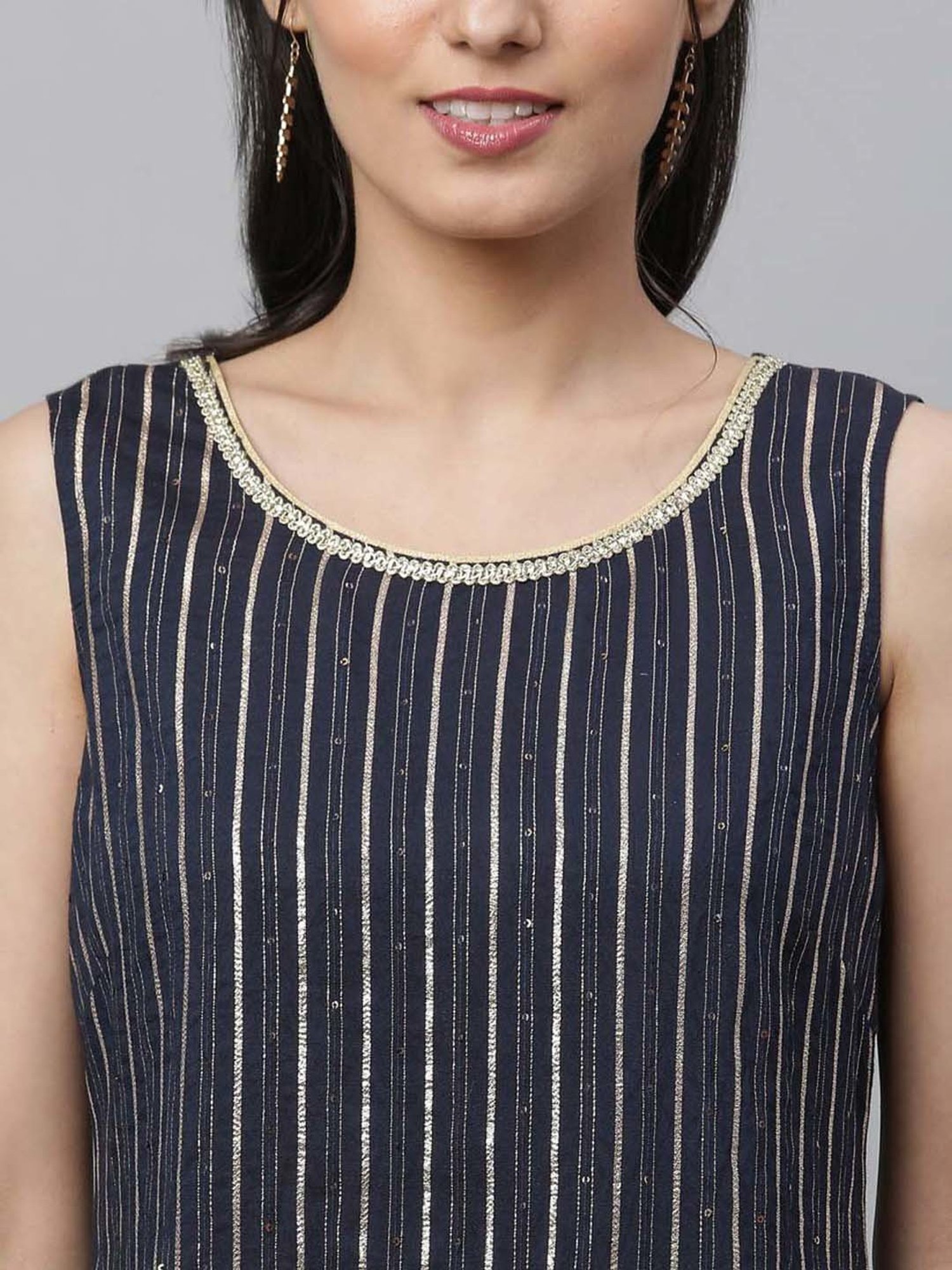 Aurelia Blue Linen Printed Kurta Pant Set With Jacket