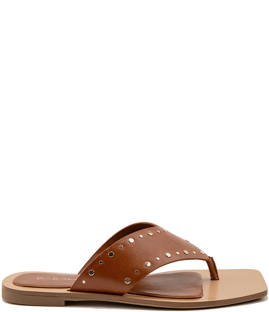 BCBGeneration Ixina Leather Studded Square Toe Thong Sandals