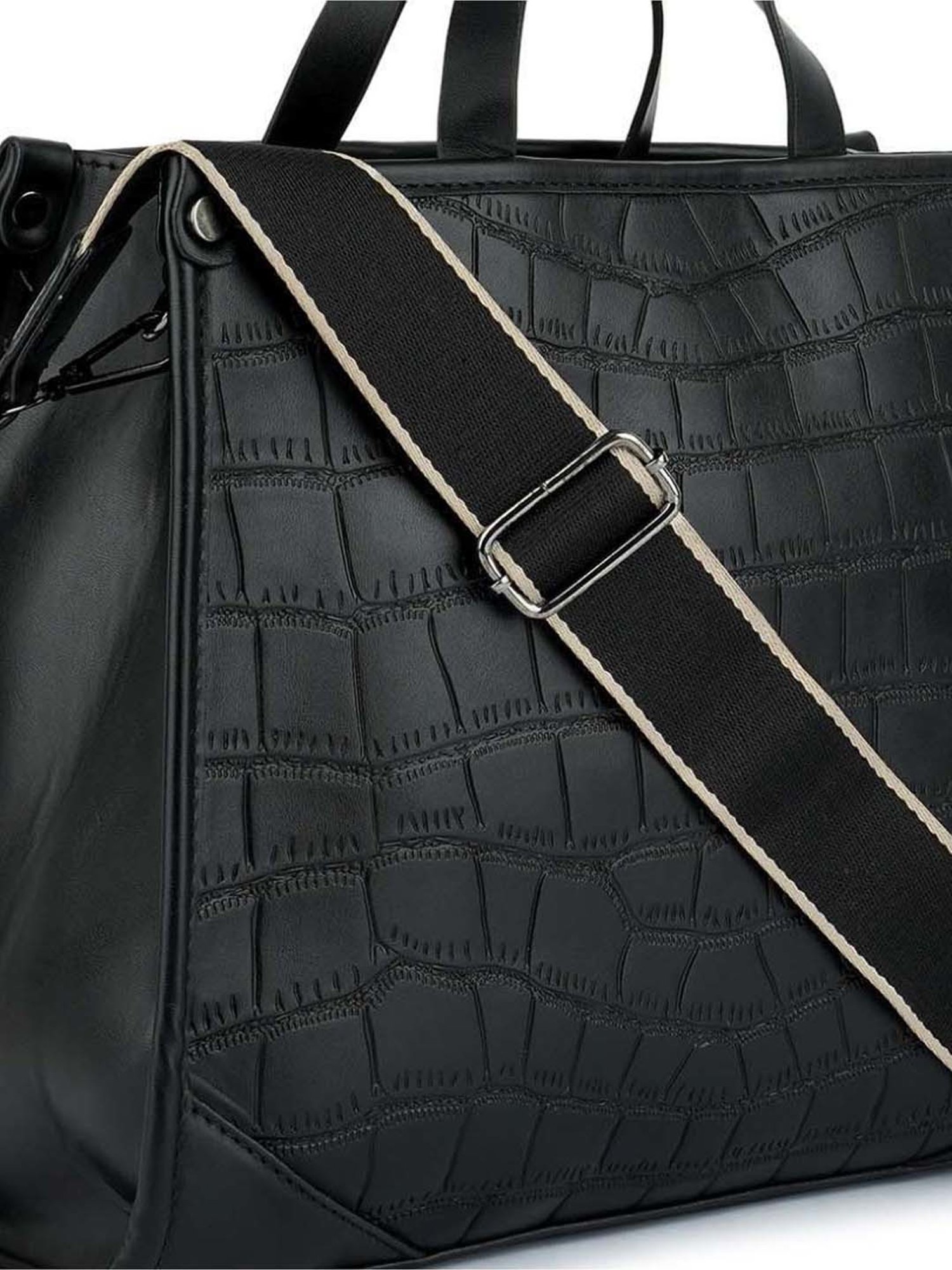 London Rag Black Croc Textured Small Handbag