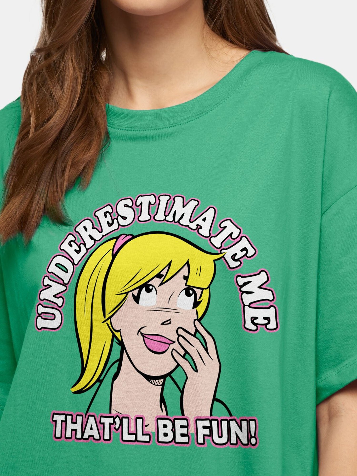 The Souled Store Green Archie: Underestimate Me Printed Oversized T-Shirt