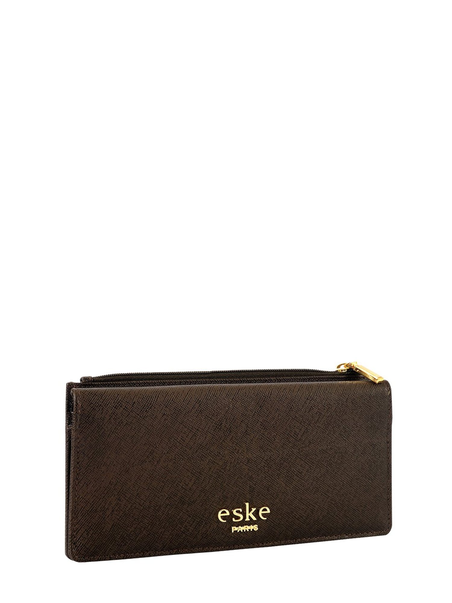 Eske Dark Brown Textured Leather Bi-Fold Wallet for Women