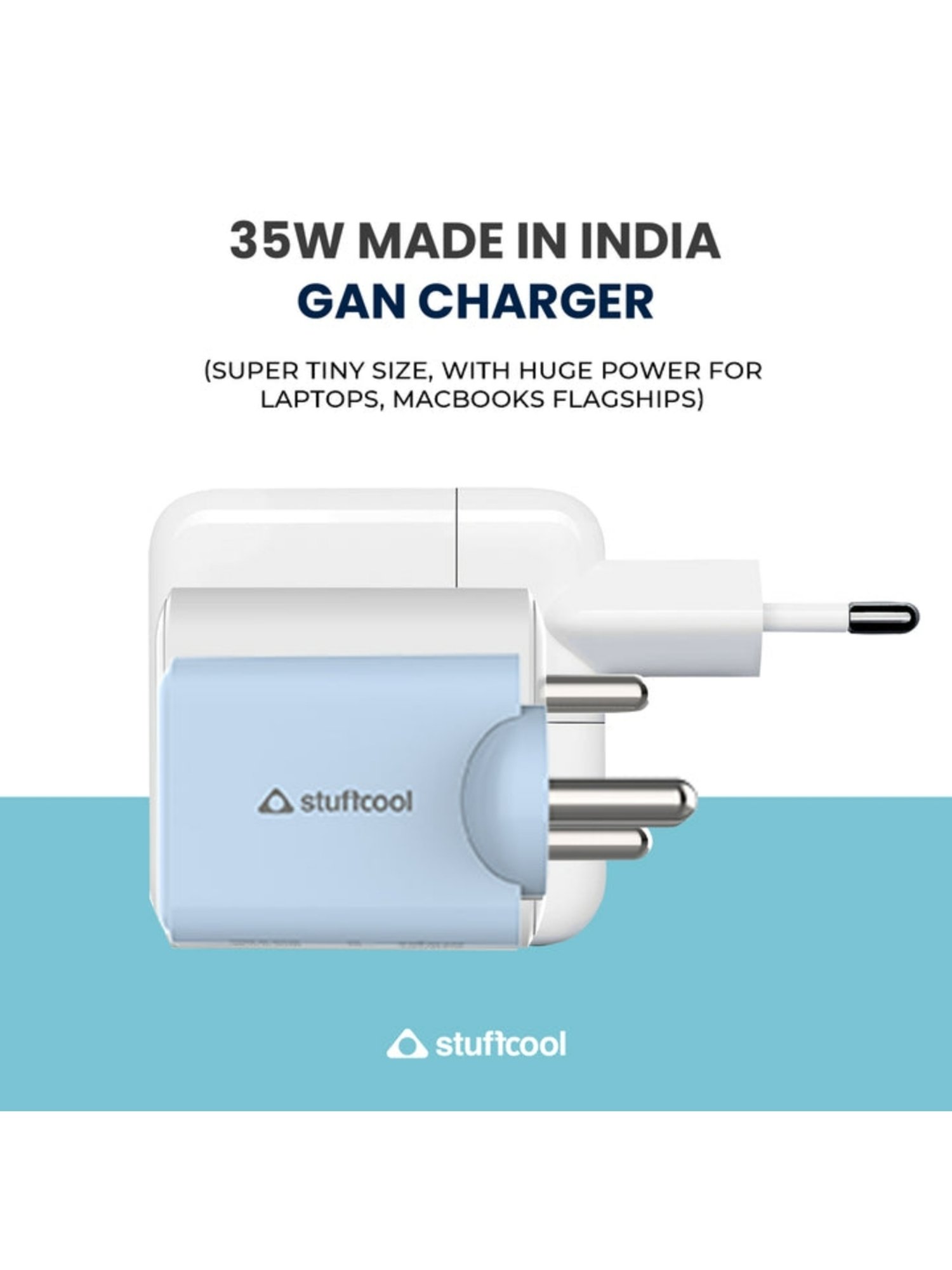 Stuffcool Pico Pro 35W GaN Single Type C Wall Charger Supports Samsung Super Fast Charging (Blue)