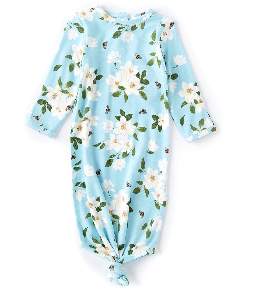 Angel Dear Baby Girls Newborn-3 Months Long-Sleeve Magnolia Floral Knotted Gown