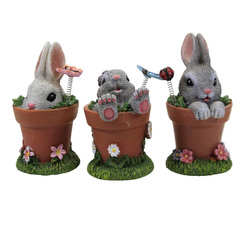 Easter 3.75" Silly Bunny Figurine Rabbits Clay Pots  -  Decorative Figurines