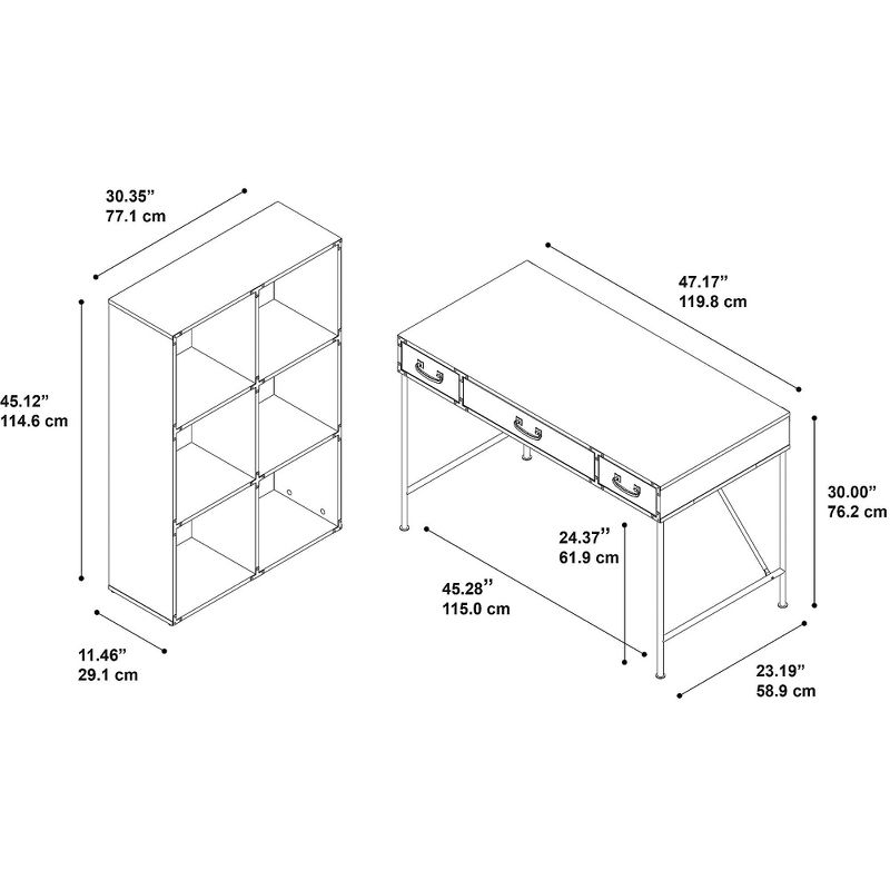 kathy ireland Home by Bush Furniture Ironworks 48W Writing Desk and 6 Cube Bookcase, Coastal Cherry