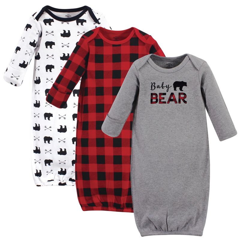 Little Treasure Baby Boy Cotton Long-Sleeve Gowns 3pk, Baby Bear, 0-6 Months