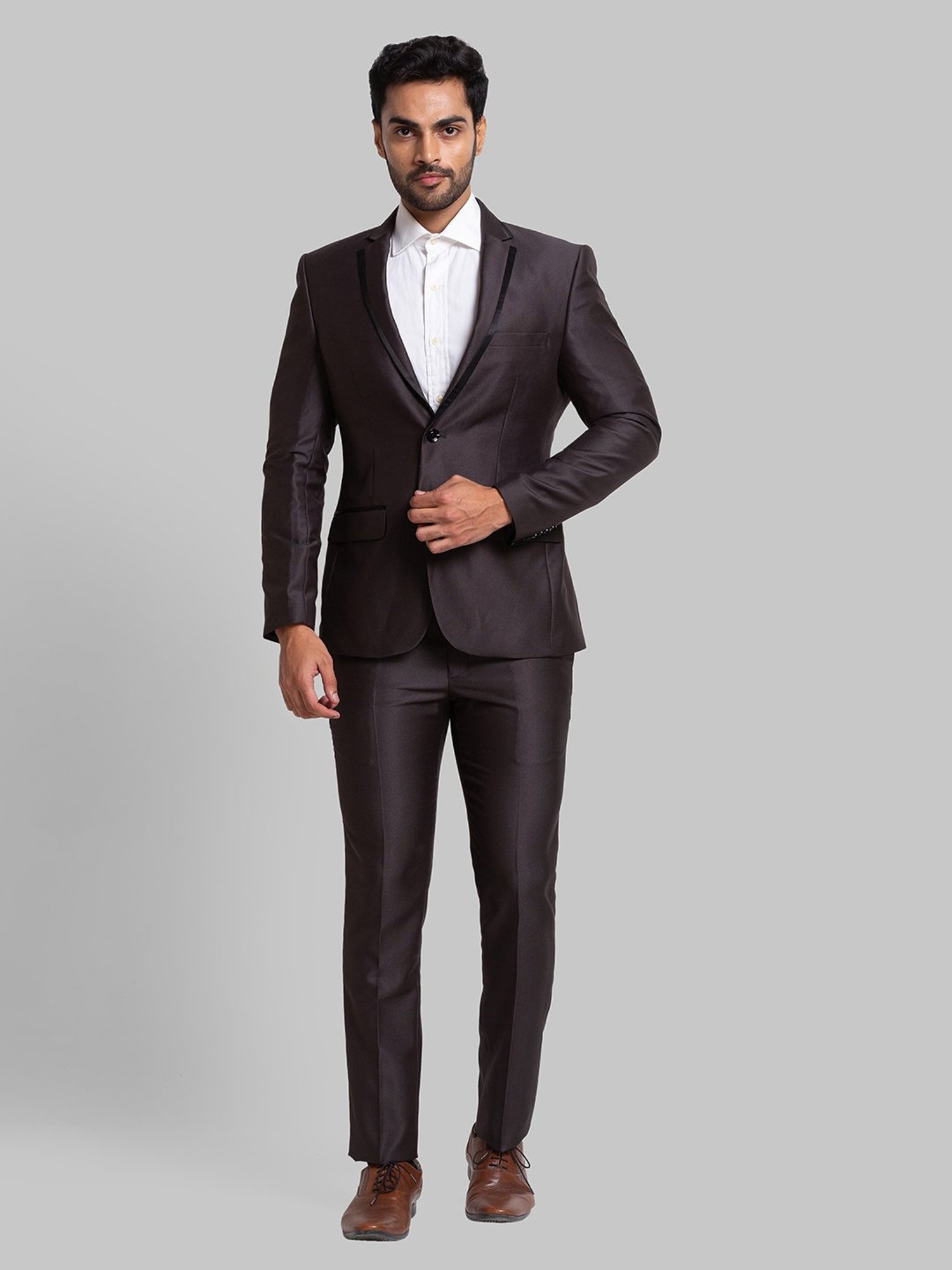 Parx Grey Regular Fit Self Pattern Two Piece Suit