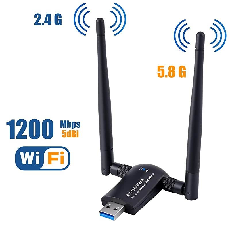 USB WiFi Adapter 1200Mbps USB 30 Network WiFi Dongle High Gain with 2 X 5dBi Antennas for PCDesktopLaptopMac Supports Windows 108817 1