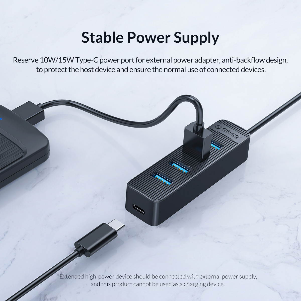 USB 3.0 Hub, Portable SuperSpeed 4 Port USB 3.0 Hub with Built-in Cable , USB Extension Multi-function USB Dock Hot Swapping Support for  Mac, PC, USB Flash Drives and Other Devices